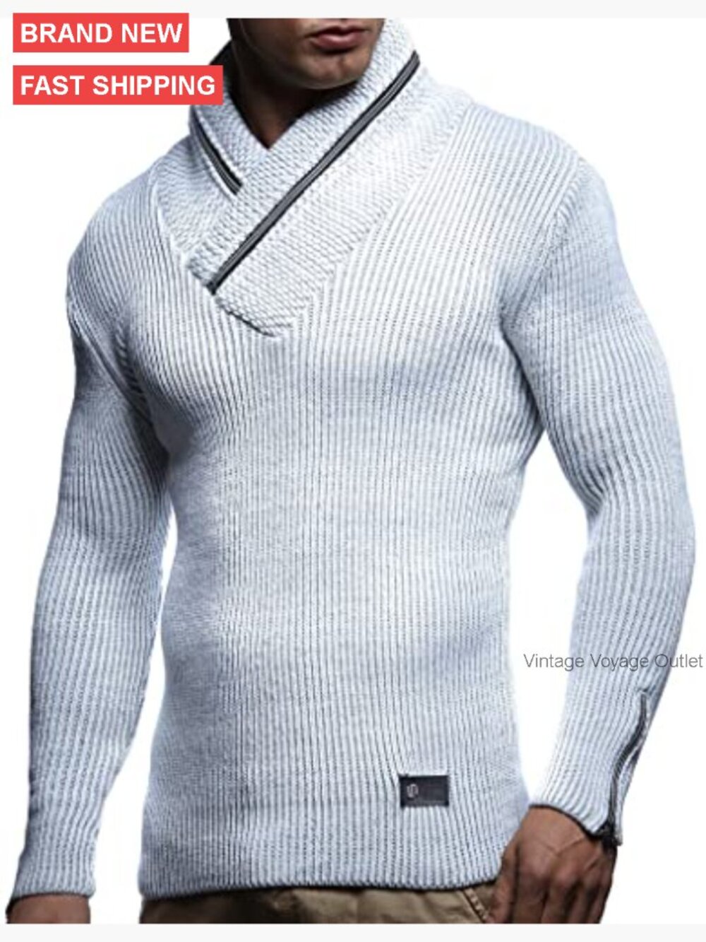 Men's Slim Fit Turtleneck Pullover with Zipper Accents, Acrylic Wool Blend - Picture 2 of 3